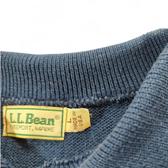 Vintage LL Bean Made in USA Knit Polo Shirt Grandpacore Preppy Navy Blue Men's L - Picture 4 of 8